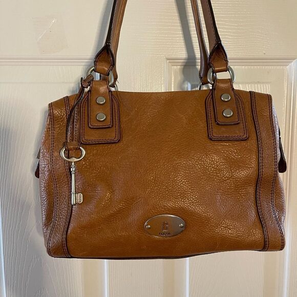 Fossil Marlow Brown Leather satchel faded gold tone hardwares and accent. - Picture 3 of 16